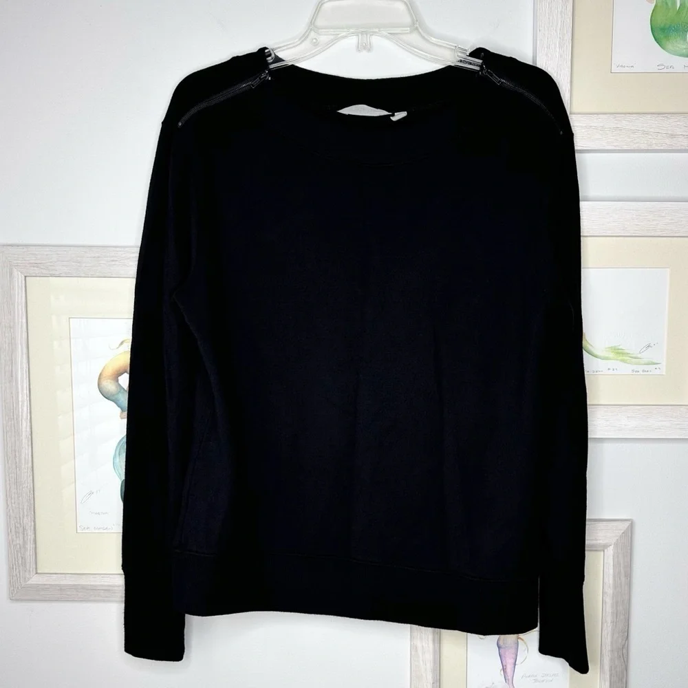 Athleta Black Boatneck Shoulder Zip Pullover Sweater Women’s Size Small